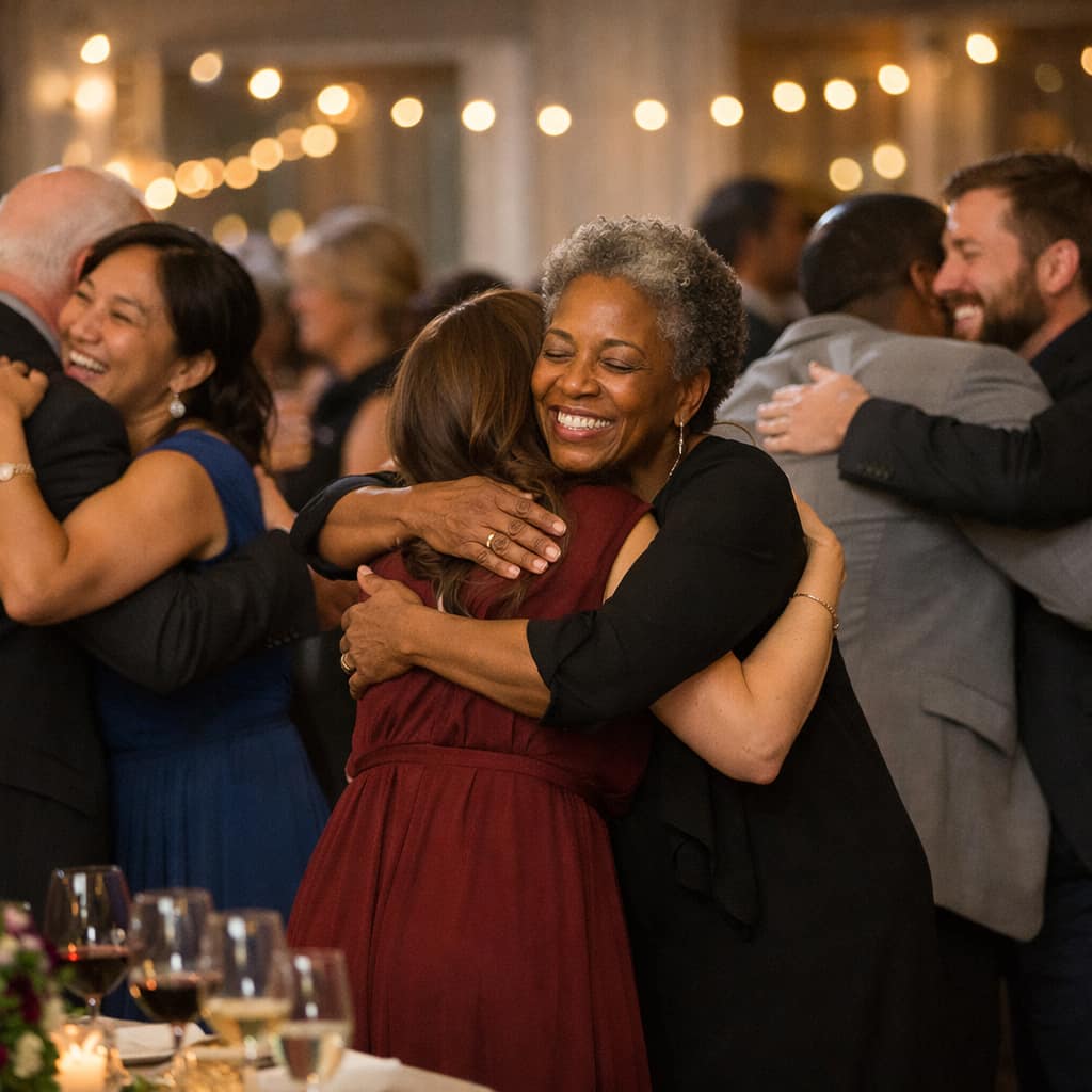 Happy supporters talking at a community fundraising event