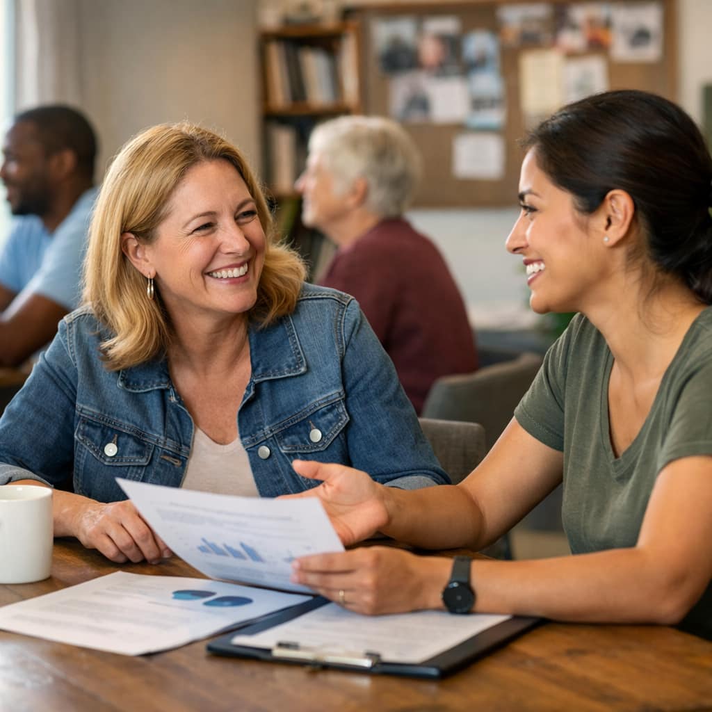 Two nonprofit staff reviewing an email fundraising draft together