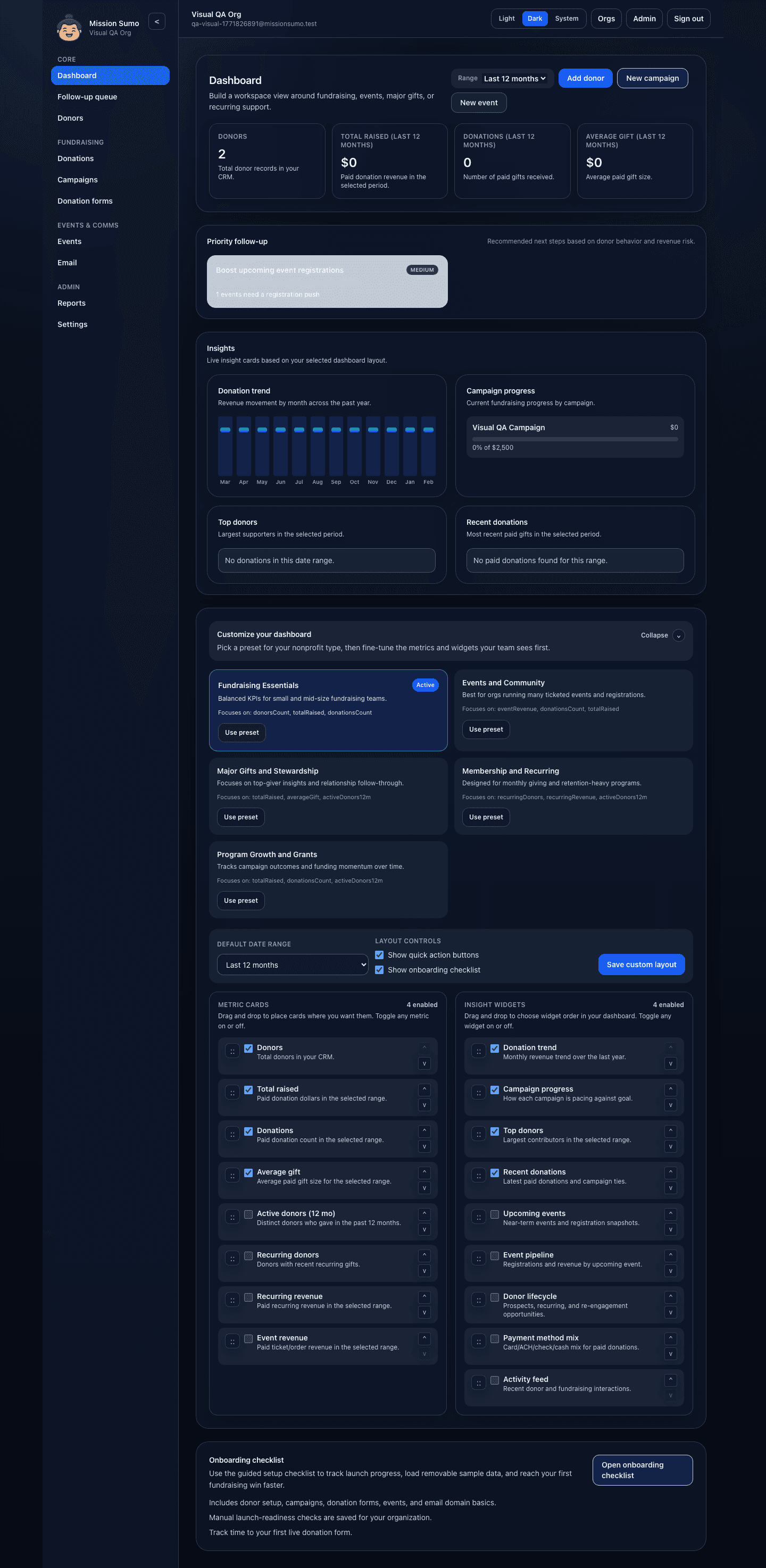 Mission Sumo dashboard screenshot